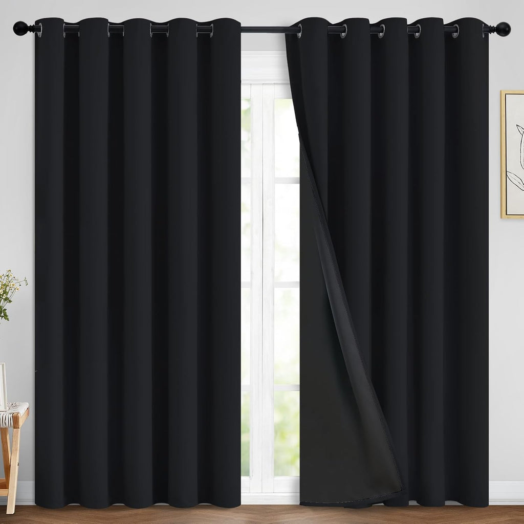 Yakamok 84 Inch Length 100% Blackout Curtains for Bedroom, 2 Thick Layers Thermal Insulated Grommet Total Blackout Drapes with Black Liner…