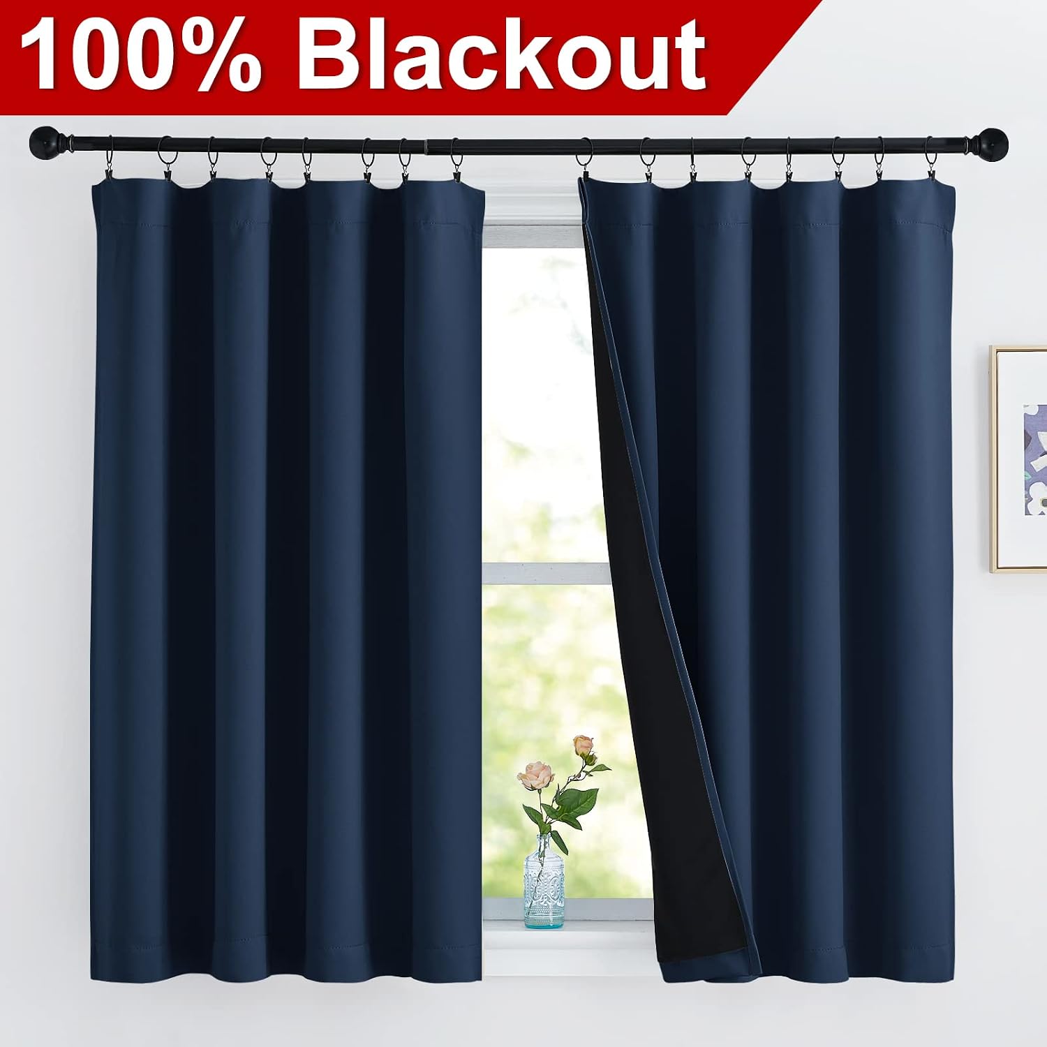 Nicetown 100% Blackout Curtains with Black Liners, Thermal Insulated 2-Layer Lined Drapes, Energy Efficiency Small Window Draperies for Din…