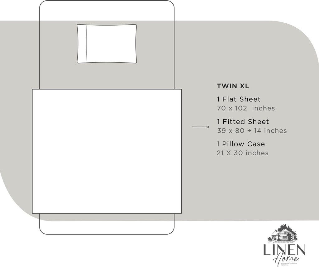 Linen Home 100% Cotton Percale Sheets Twin XL Size, White, Deep Pocket, 3 Pieces Set - 1 Flat, 1 Deep Pocket Fitted Sheet and 1…