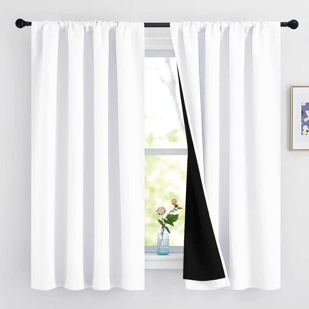 Nicetown White 100% Blackout Curtains, 2 Thick Layers Completely Blackout Rod Pocket Thermal Insulated Drapes for Kitchen/Bedroom (1 Pair,…