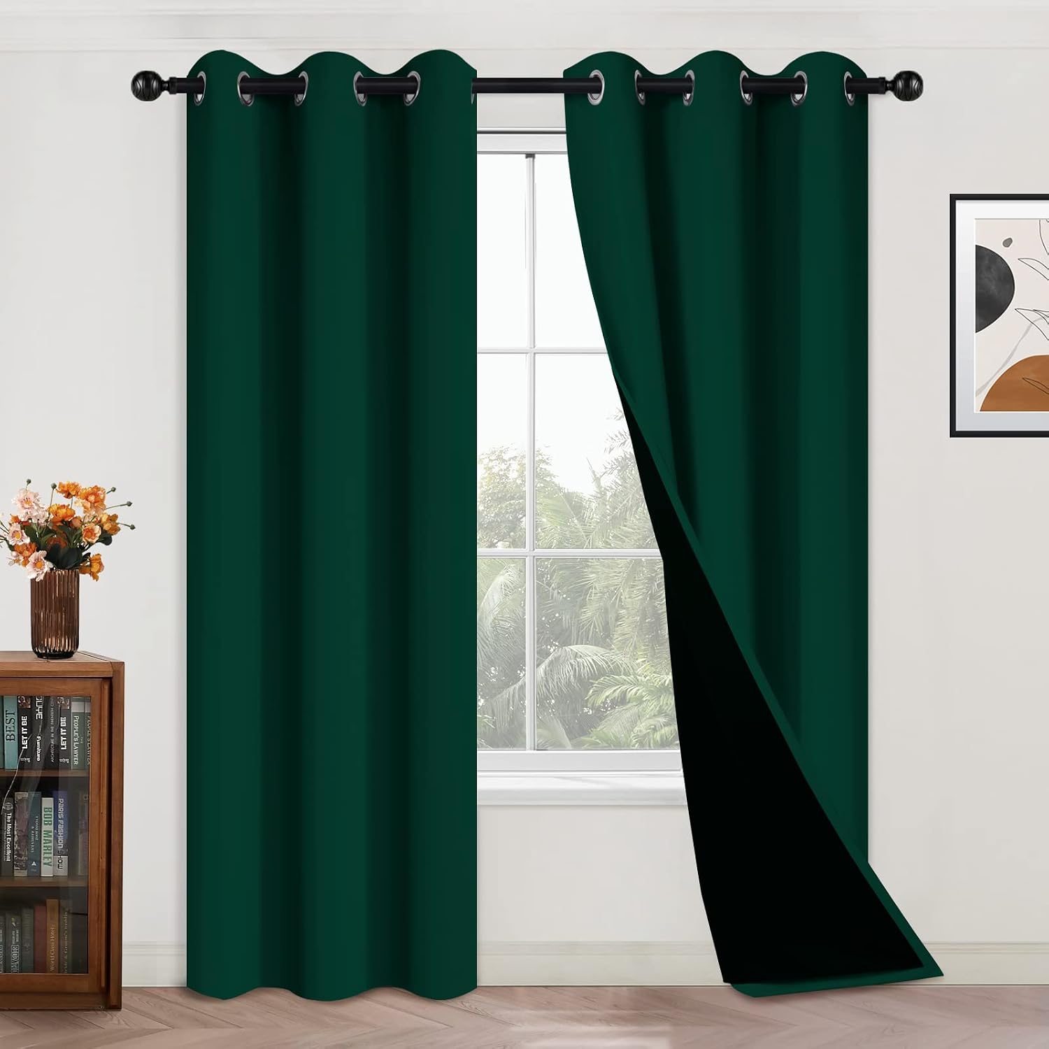 Yakamok 100% Blackout Curtains for Bedroom with Black Liner, Thermal Insulated 2 Layer Full Room Darkening Noise Reducing Grommet Blackout…