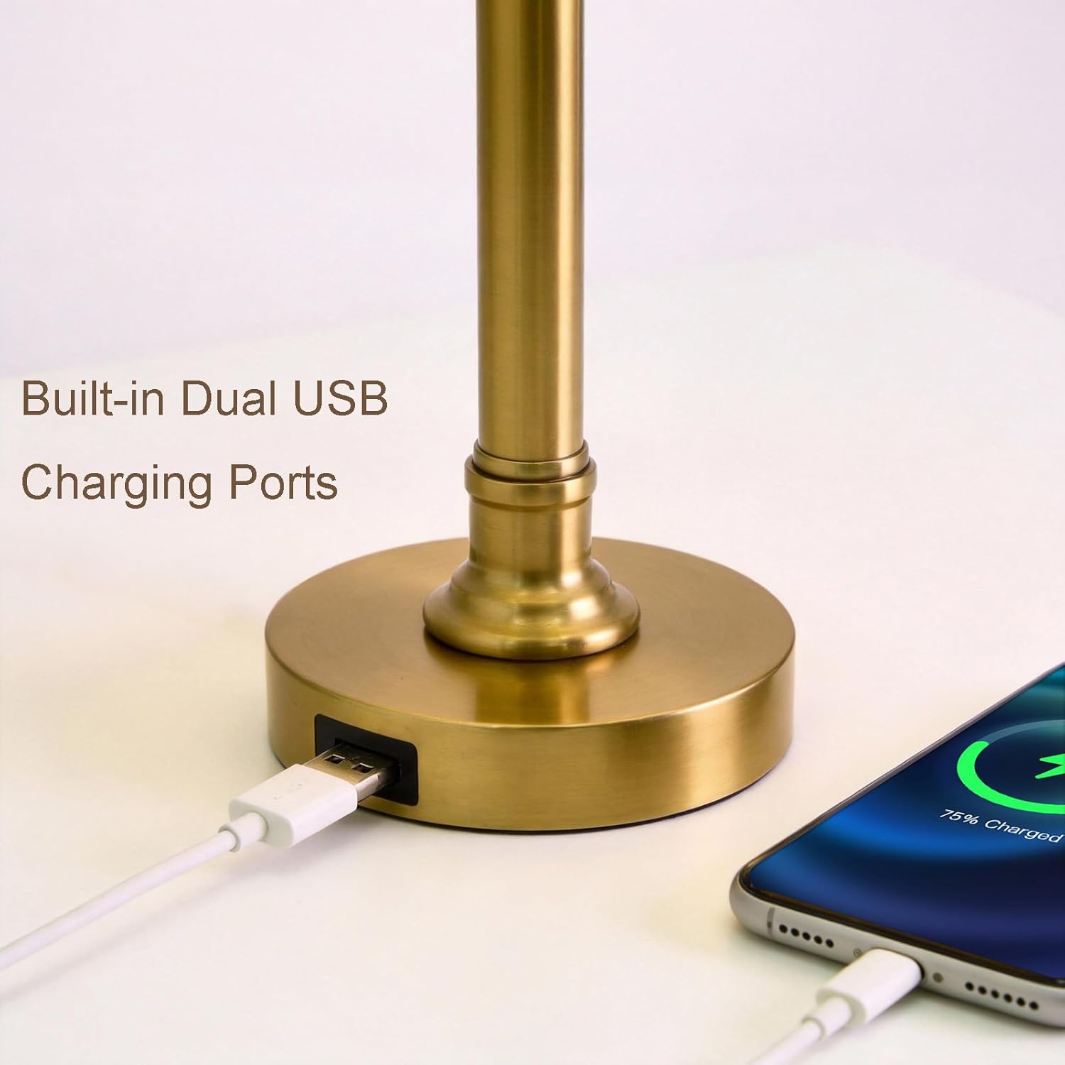 Oneach 19.5" Gold Table Lamp Set of 2, Small Bedside Table Lamps with USB A+C Charging Ports, Pull Chain Switch, Brass Modern Nightstand…