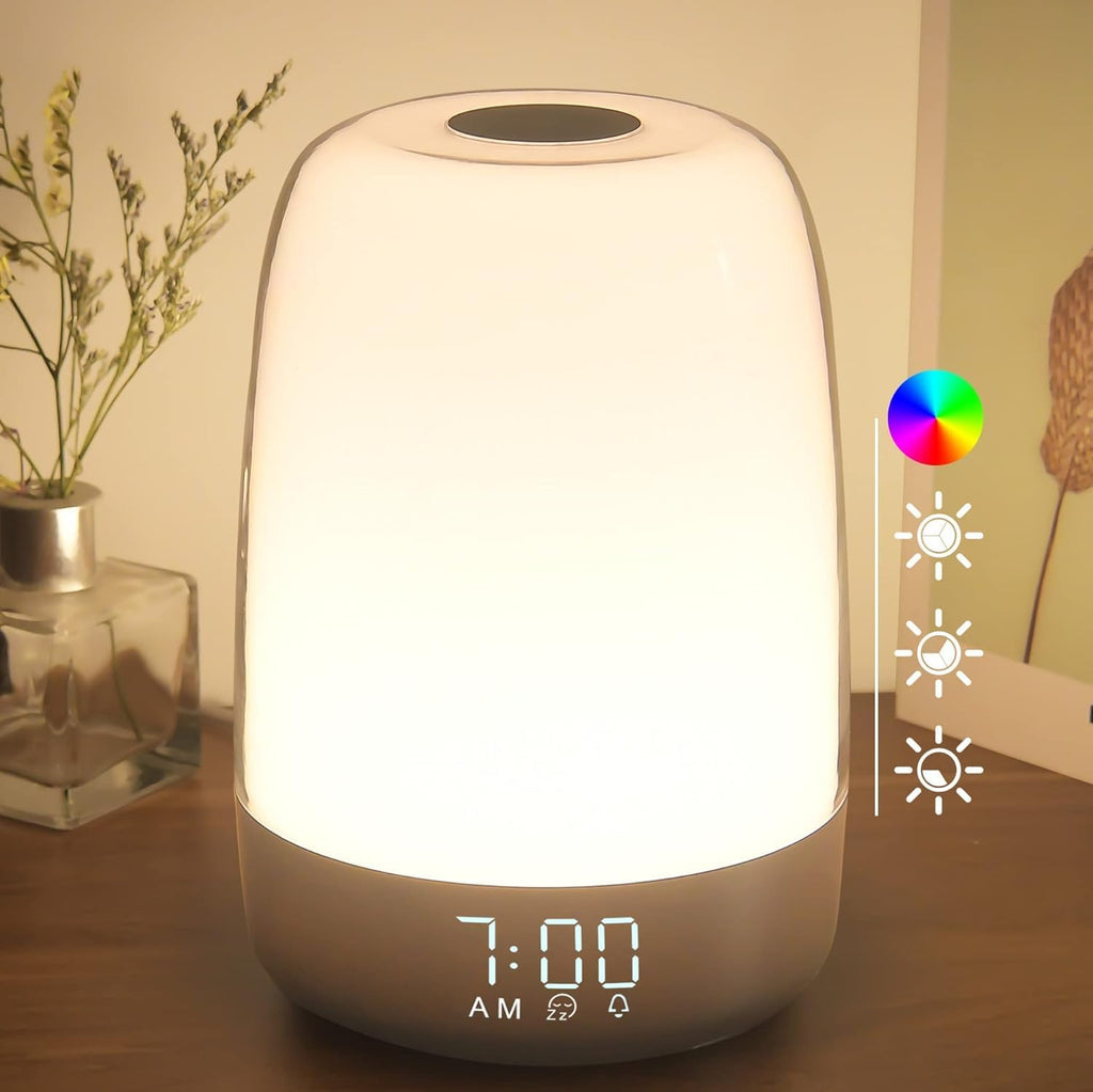winshine Touch Wake Up Night Light with Sunrise Simulation Alarm Clock, 3 Ways Dimmable Warm White Bedside Lamp for Kid Bedrooms RGB Ambien…