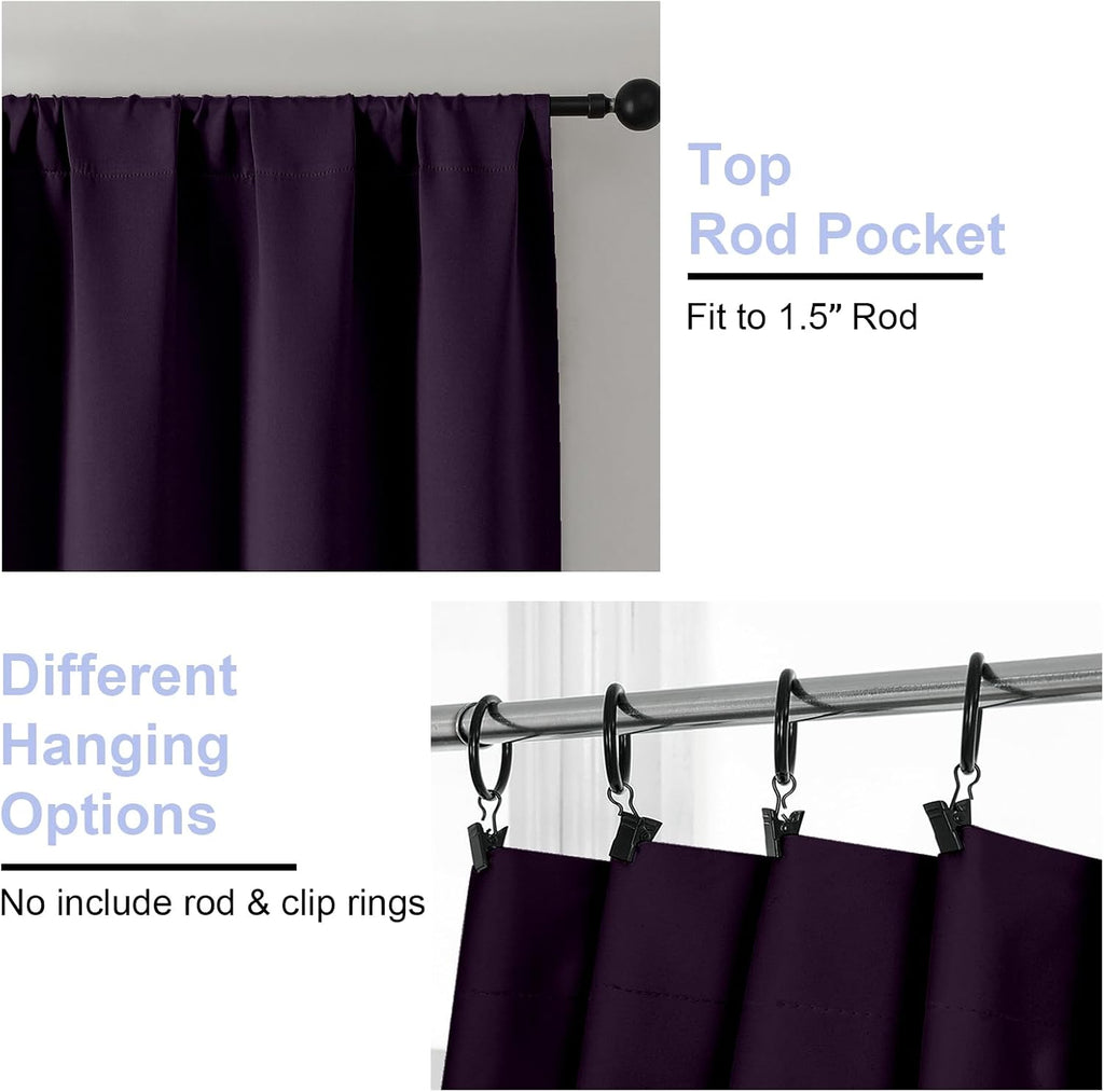 Simplebrand Ava BlackBerry Blackout Curtains for Bedroom 63 Inch Length 2 Panels Set, Nursery Thermal Insulated Energy Saving Rod Pocket Wi…