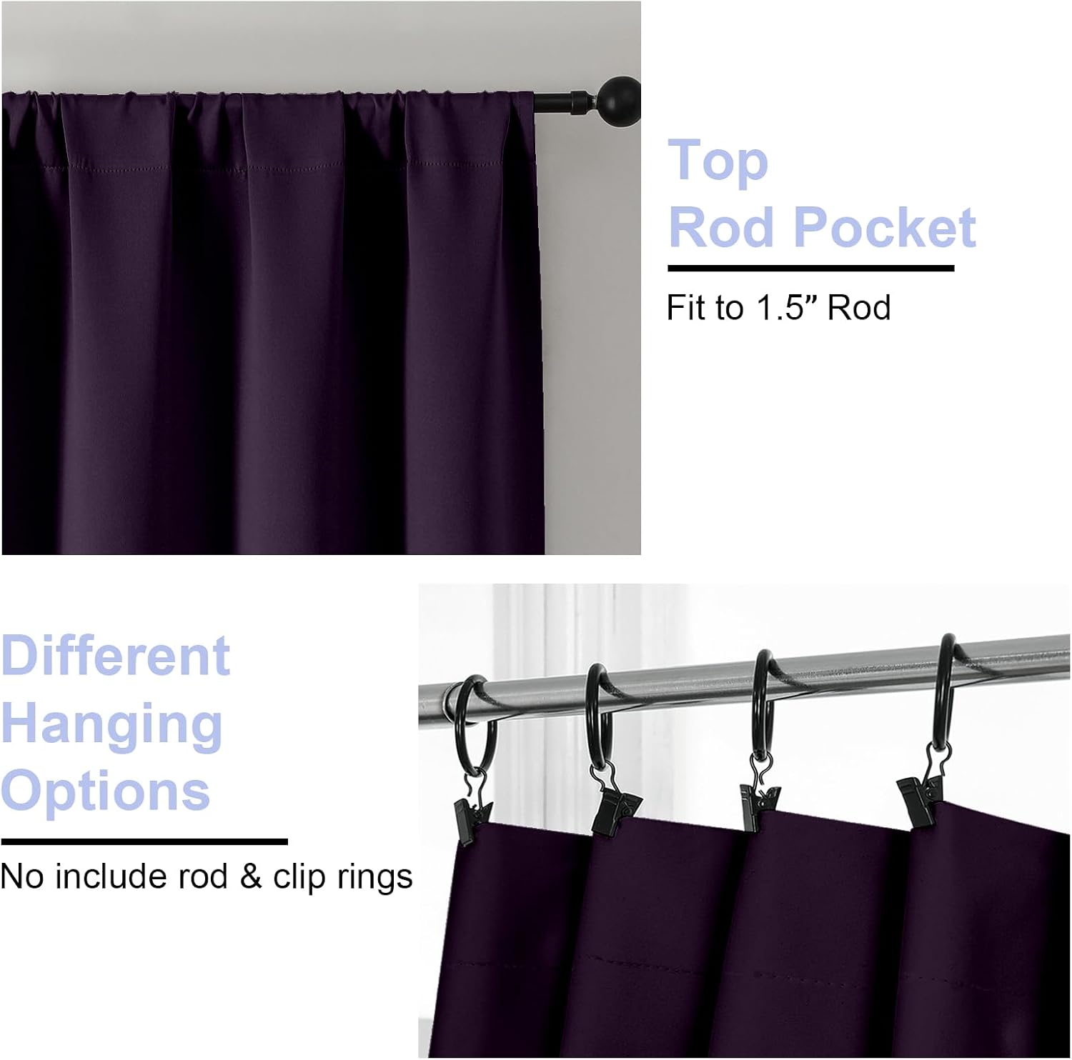Simplebrand Ava BlackBerry Blackout Curtains for Bedroom 63 Inch Length 2 Panels Set, Nursery Thermal Insulated Energy Saving Rod Pocket Wi…