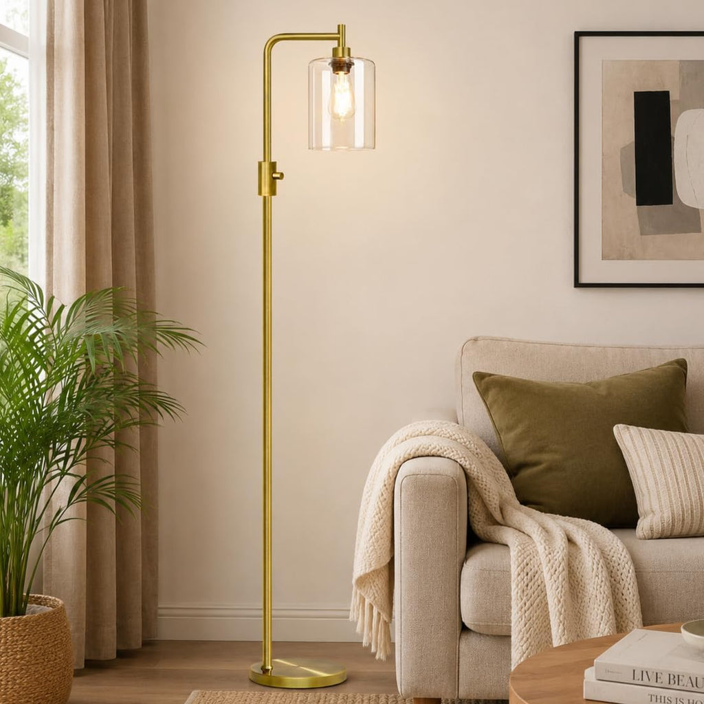 Upgraded】Dimmable Floor Lamp for Living Room with Clear Glass Lampshade, Brass Modern Floor Lamp with 900LM Edison Bulb Included, Bright…