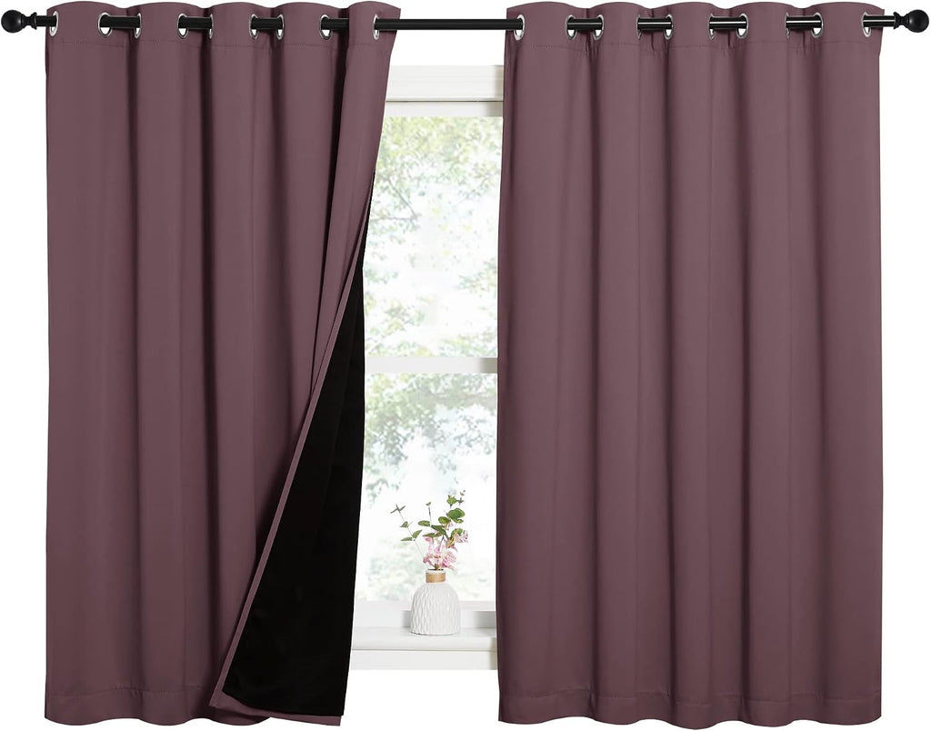 Nicetown Dry Rose 100% Blackout Lined Curtains, 2 Thick Layers Completely Blackout Window Treatment Thermal Insulated Drapes for Kitchen/Be…
