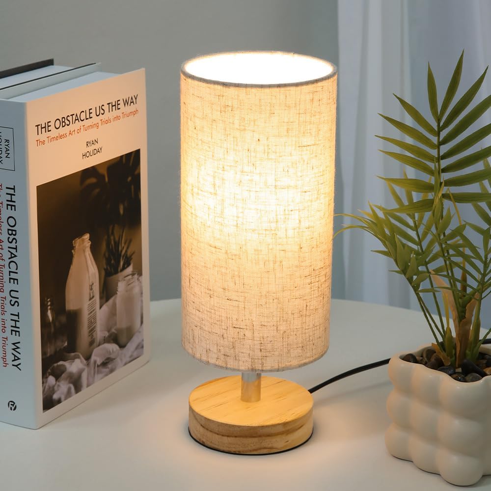 Bedside Table Lamps, Table Lamp for Bedroom, Lamps for Night Stands with Linen Lampshades, Small Table Lamp for Living Room, Office (Bulb…