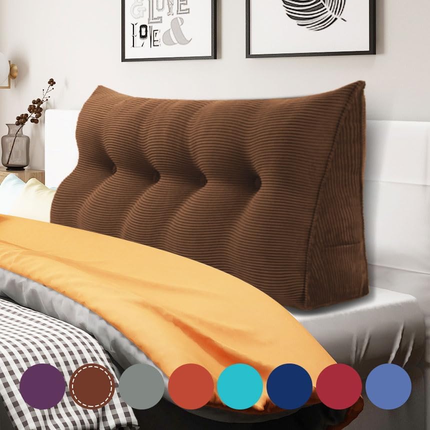 WOWMAX 100% Cotton Corduroy Headboard Pillow – Full Size Back Support Reading Wedge for Bed & Daybed, Plush Handmade Bolster Cushion with…
