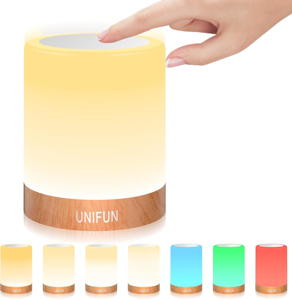 Unifun Touch Control Night Light - Rechargeable Bedside Table Lamp with Dimmable Warm White (2800K-3100K) & RGB Color Changing, Portable Co…