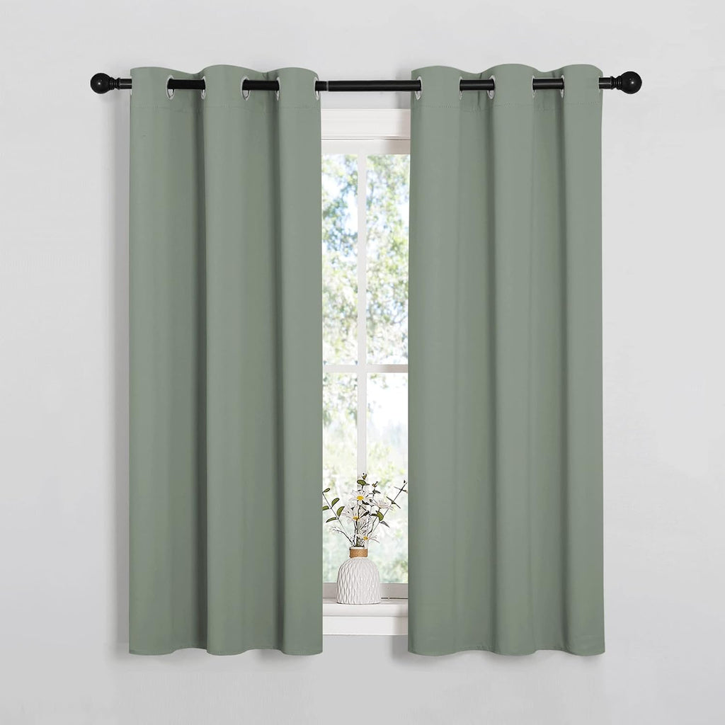 NICETOWN Window Curtain Panels, Thermal Insulated Solid Grommet Blackout Draperies/Drapes for Basement (Greyish Green, 1 Pair, 34 by…
