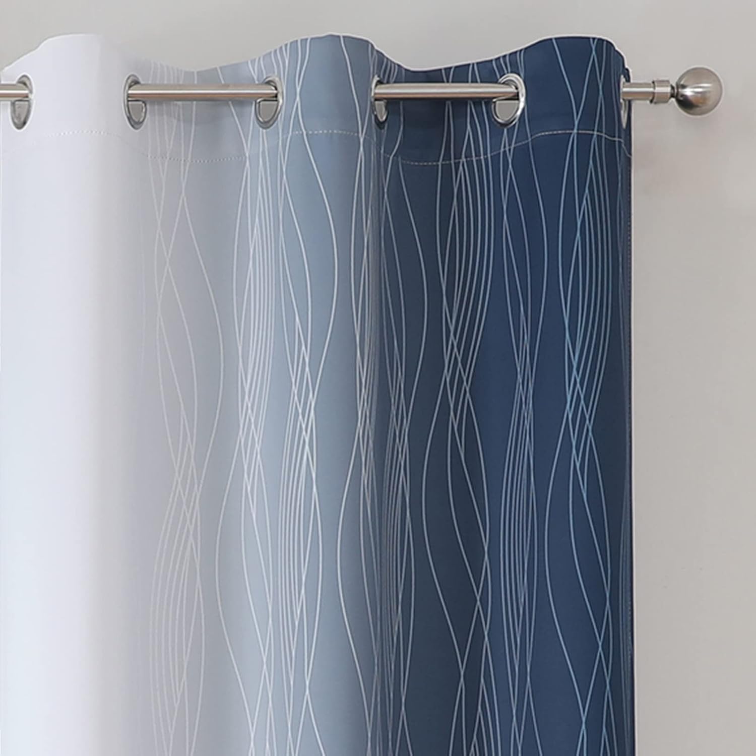 Estelartextiler Estelar Textiler Full Room Darkening Greyish White and Navy Blue Blackout Curtains 72 Inch Length 2 Panels Set, Ombre Therm…