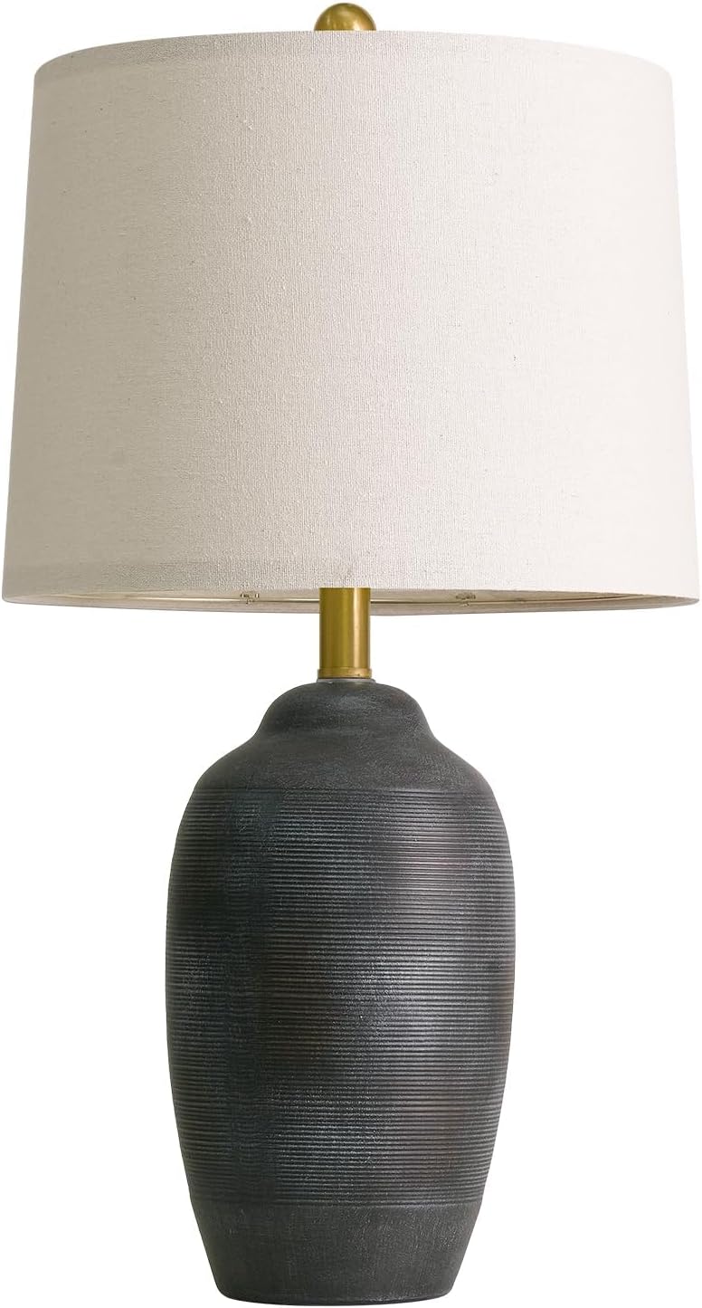 USumkky 24.5" Vintage Ceramic Table Lamp with 5FT Cord- Single Farmhouse Rustic Bedside Lamp with Natural Textured Finish, Nightstand…