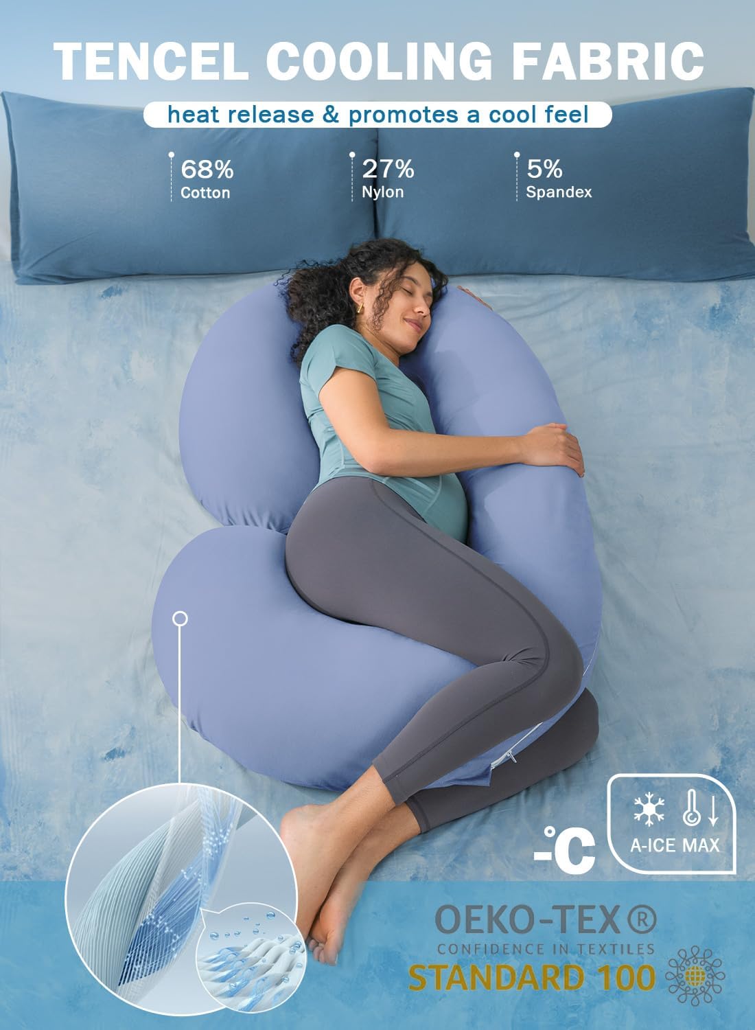 INSEN Cooling Pregnancy Pillow, Maternity Pillow for Pregnant Women, Bright Blue