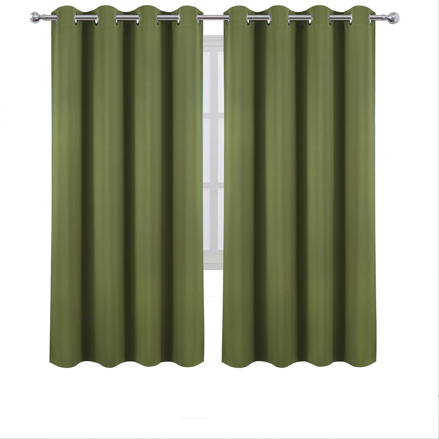 Lemomo Blackout Curtains 66 x 72 Inch Long Olive Green Curtains Set of 2 Panels Room Darkening Curtains for Bedroom and Living Room 72 Inch…