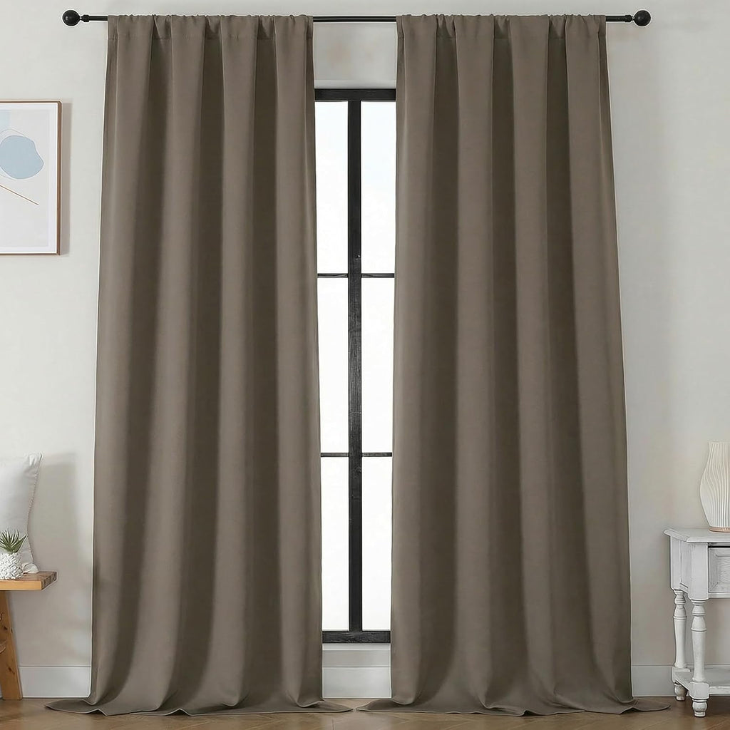 Simplebrand Blackout Extra 10ft Curtains for Patio 120 Inches Long 2 Panels Set, Solid Thermal Insulated Energy Saving Rod Pocket Window Tr…