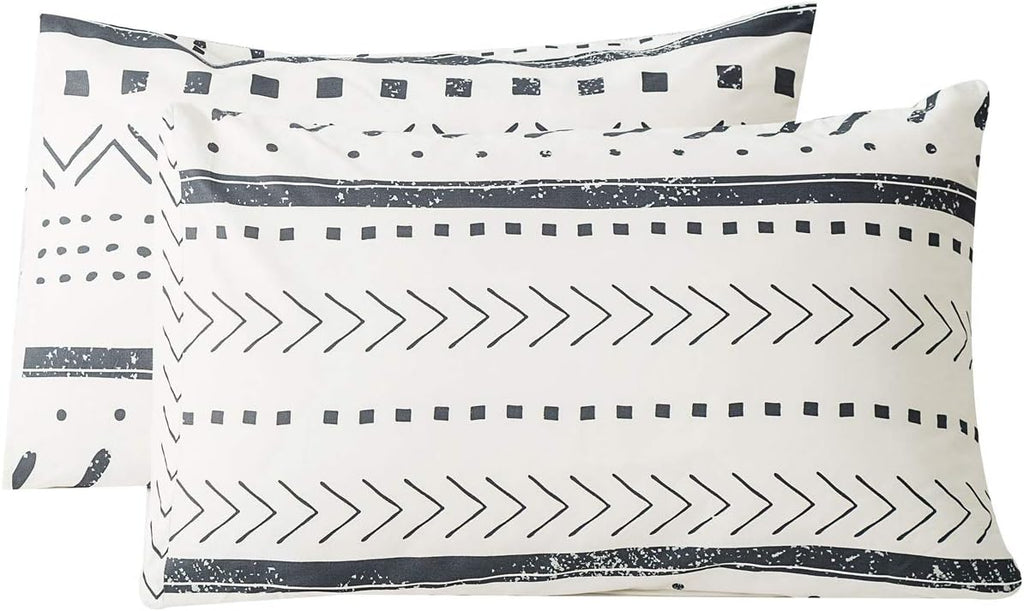 Susybao 100% Cotton Pillowcases King Size Set of 2 White Aztec Geometric Print Bed Pillow Covers Envelope Closure End Pillow Encasement Hom…