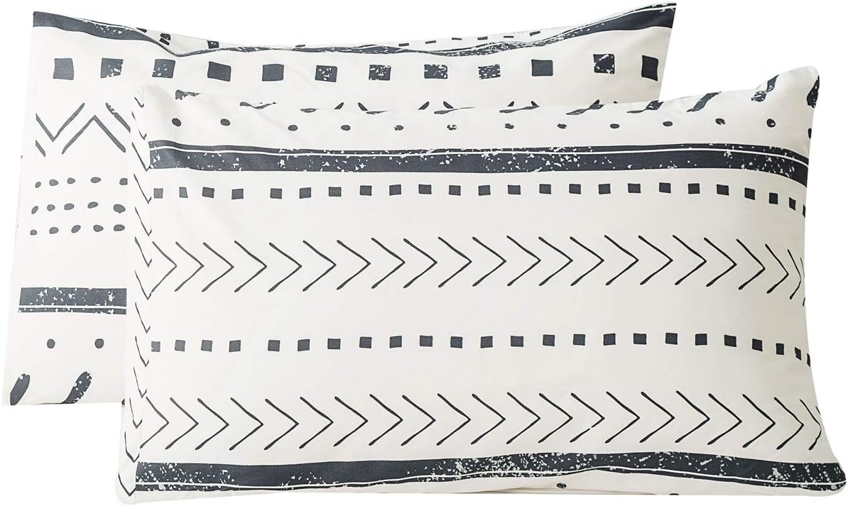 Susybao 100% Cotton Pillowcases King Size Set of 2 White Aztec Geometric Print Bed Pillow Covers Envelope Closure End Pillow Encasement Hom…