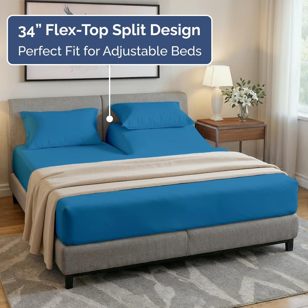 Flex Top Split Head King 4 Piece Sheet Set - Ultra-Soft, Breathable & Cooling Bed Sheets Set - Hotel Luxury Bedding for Women & Men with…