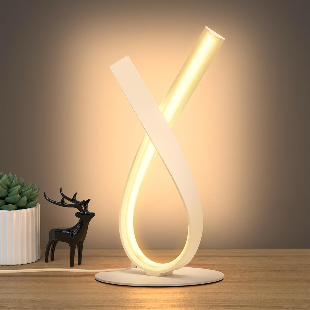 NUÜR Modern Table Lamp, Stepless Dimmable LED Spiral Lamp for Living Room, Contemporary Nightstand Lamp, White Bedside Table Lamp for…