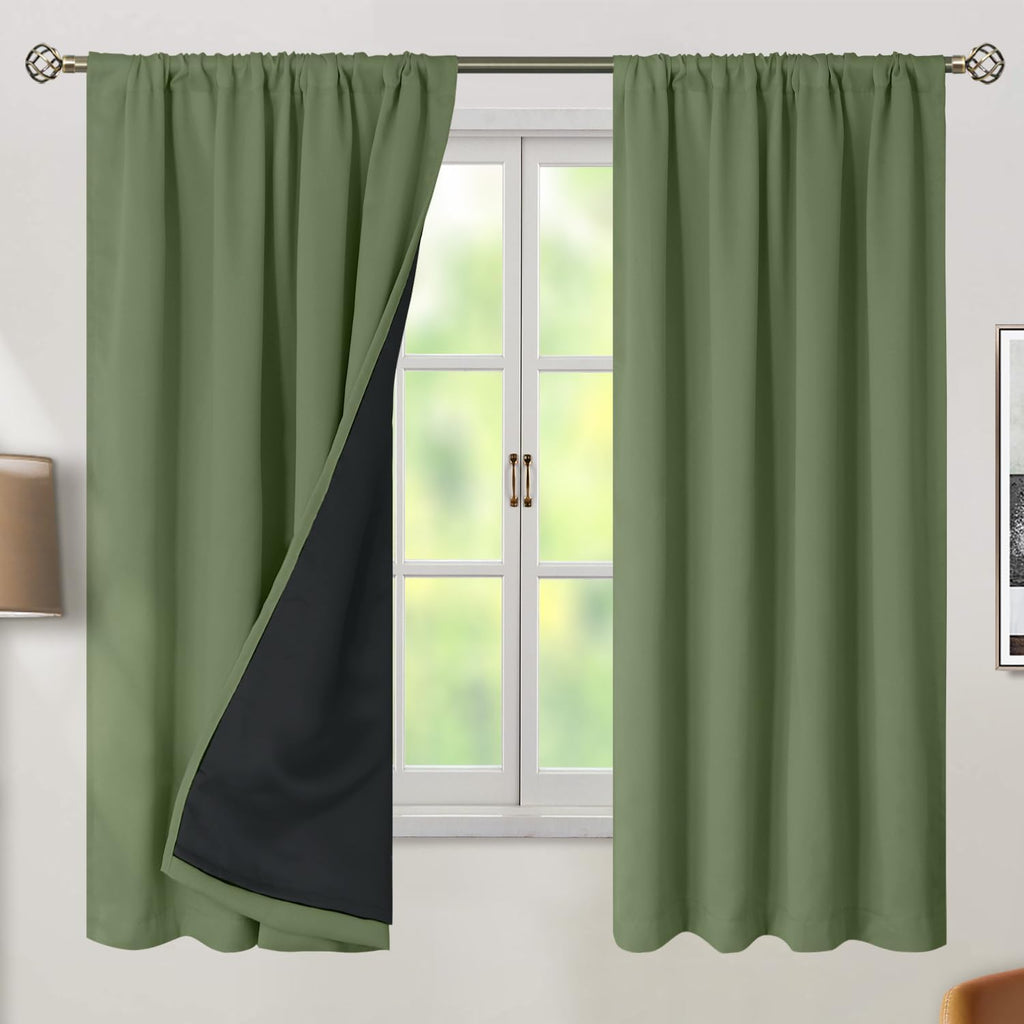 BGment Grass Green 100% Blackout Curtains 63 Inch Length with Reducing Noise Liner, Rod Pocket and Back Tab Double Layer Full Room…