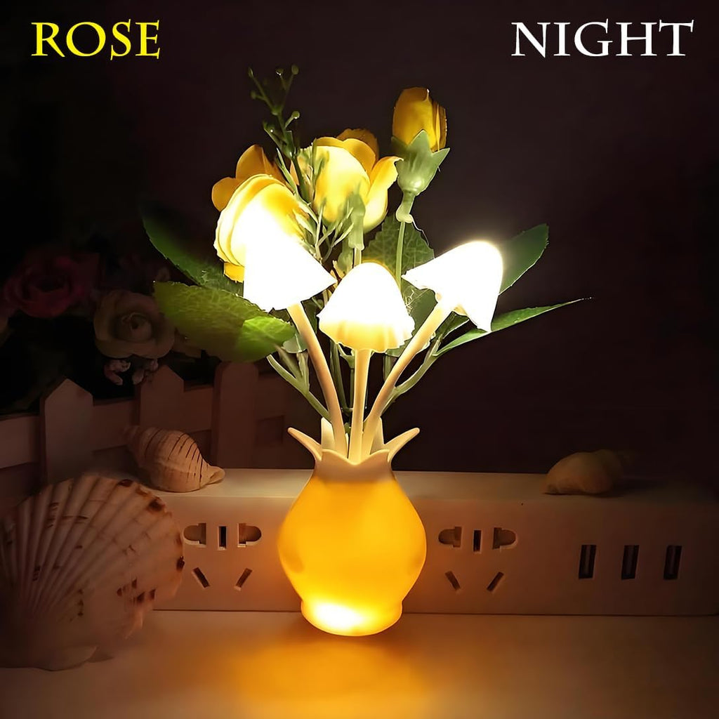 4 Pack Mushroom Night Light, Plum Blossom Rose Flowers Plants Plug-in Mushrooms Colors Changing Nightlight Colorful LED Wall Lamp Little…