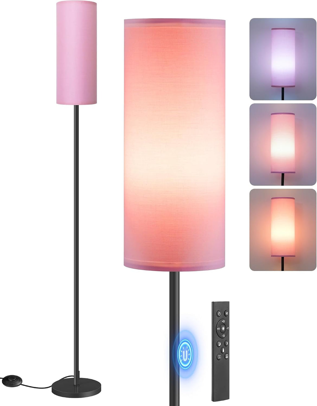 Dimmable Pink Floor Lamp for Living Room with Remote and Foot Switch, Corner Floor Lamp for Bedroom, 64.4" Standing Tall Lamp, 10W 900LM…