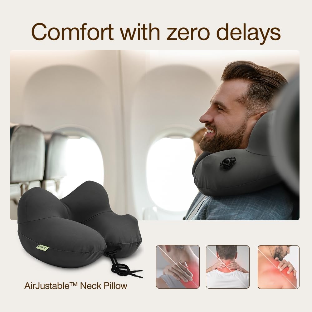Coop Home Goods AirJustable Travel Neck Pillow, Inflatable, Adjustable Support for Neck & Chin, Compact, Soft Memory Foam Comfort…