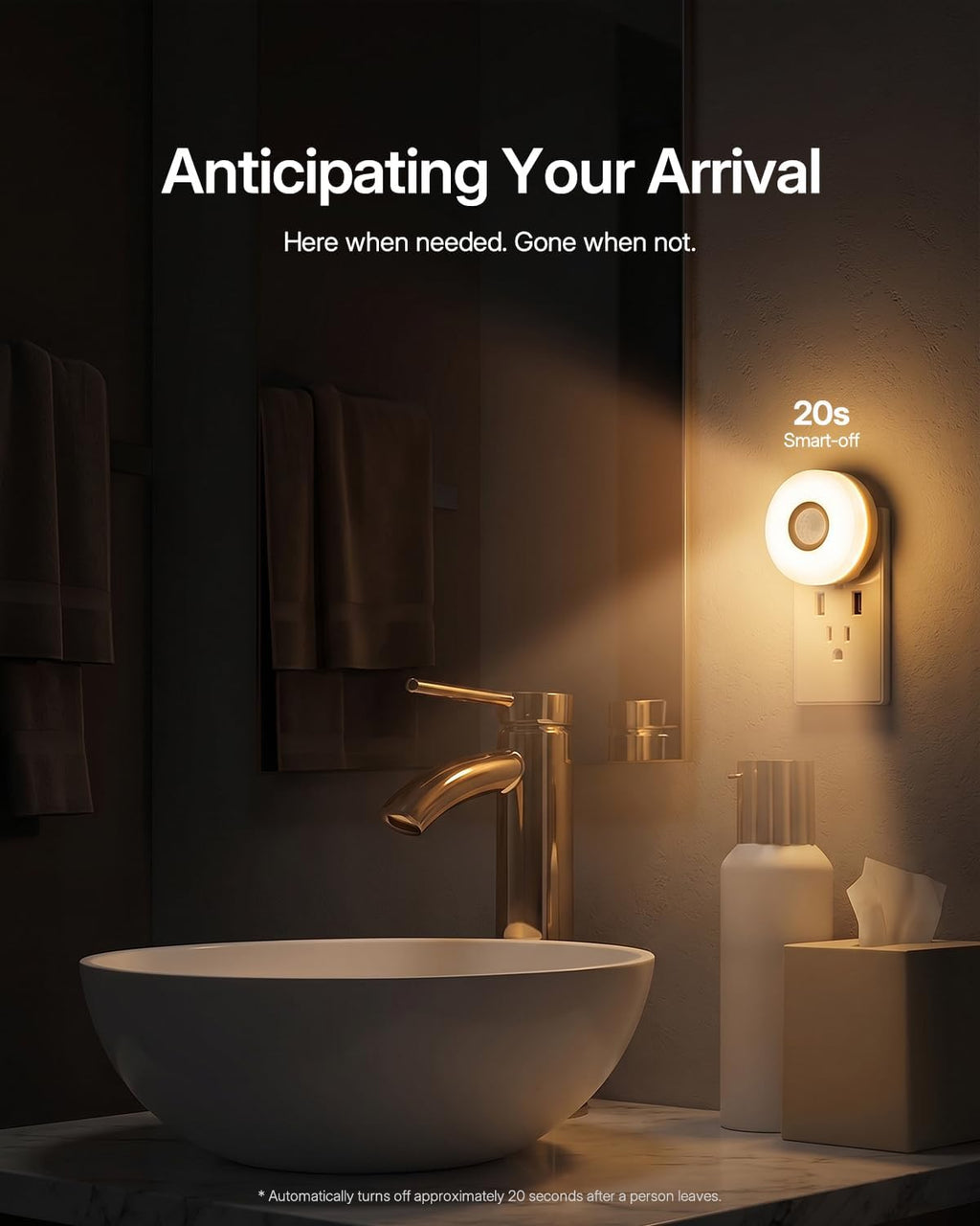 YELKO Motion Sensor Night Light - Plug in 3000K Warm White Anti-Glare LED Nightlight, Ultra Bright Cozy Soft Glow Not Dazzling for…