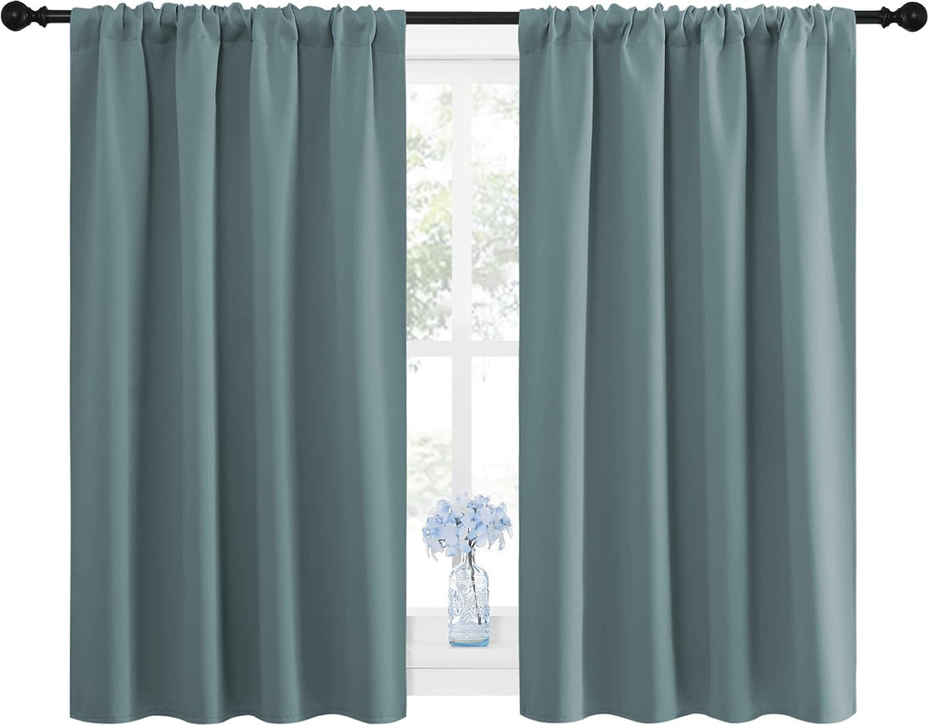 NICETOWN Greyish Blue Blackout Curtains Panels for Window, Thermal Insulated Rod Pocket Blackout Drapes/Draperies for Living Room (2…