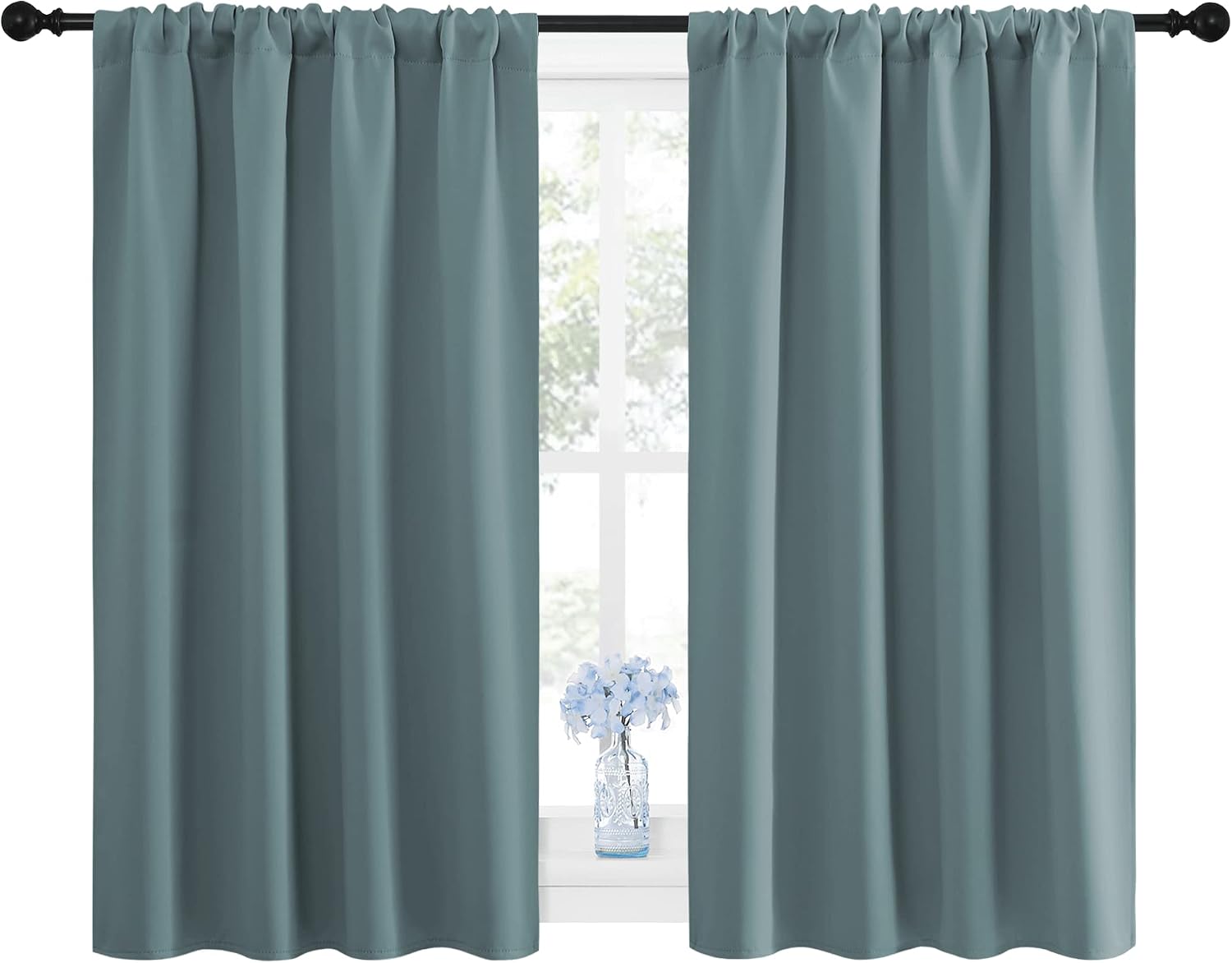 NICETOWN Greyish Blue Blackout Curtains Panels for Window, Thermal Insulated Rod Pocket Blackout Drapes/Draperies for Living Room (2…