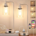 Industrial Touch Table Lamps for Bedrooms Set of 2 - 3-Way Dimmable Lamps with USB C+A Ports and Outlet, Champagne Gold Bedside Lamps…