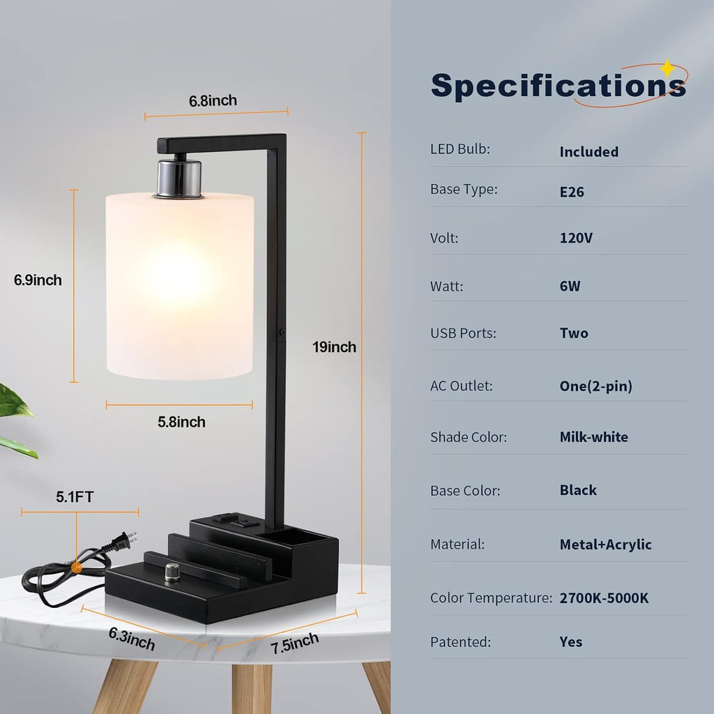 Bedroom Lamps for Nightstand, 3 Color Temperature Nightstand Lamp Bedside Lamps with Dual USB Ports and Outlet, Modern Table Lamp…