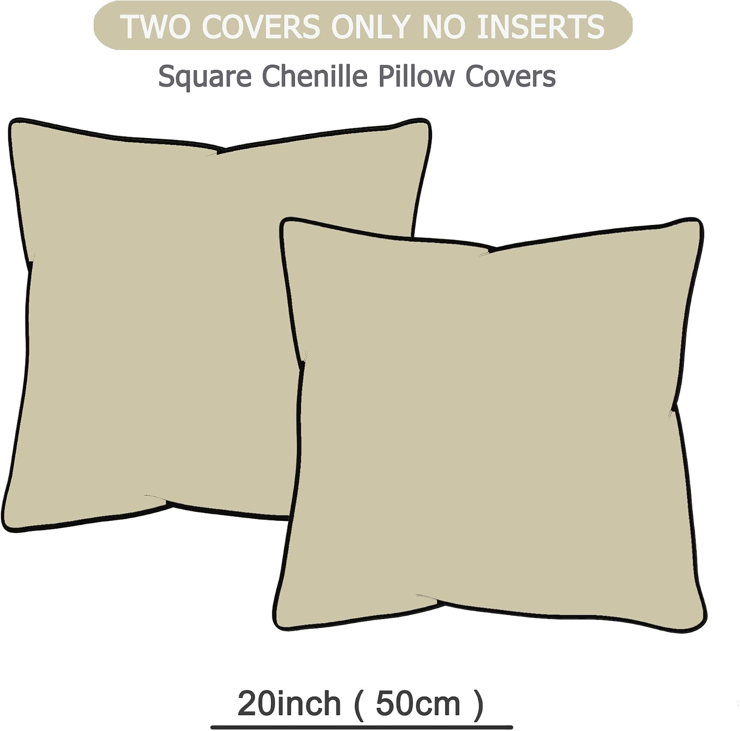 Gawamay Set of 2 Soft Textured Chenille Throw Pillow Covers 20x20 Inch (50x50 CM), Decorative Pillowcases Cushion Covers for Farmhouse Home…