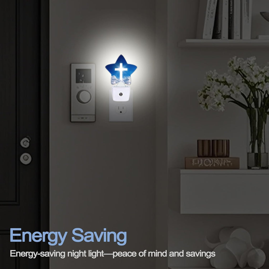 Snowmolle Cross Heaven Night Light, White Cross Sunset Plug-in Star Night Lights with Dusk-to-Dawn Sensor for Bedroom, Bathroom, Living Room S…