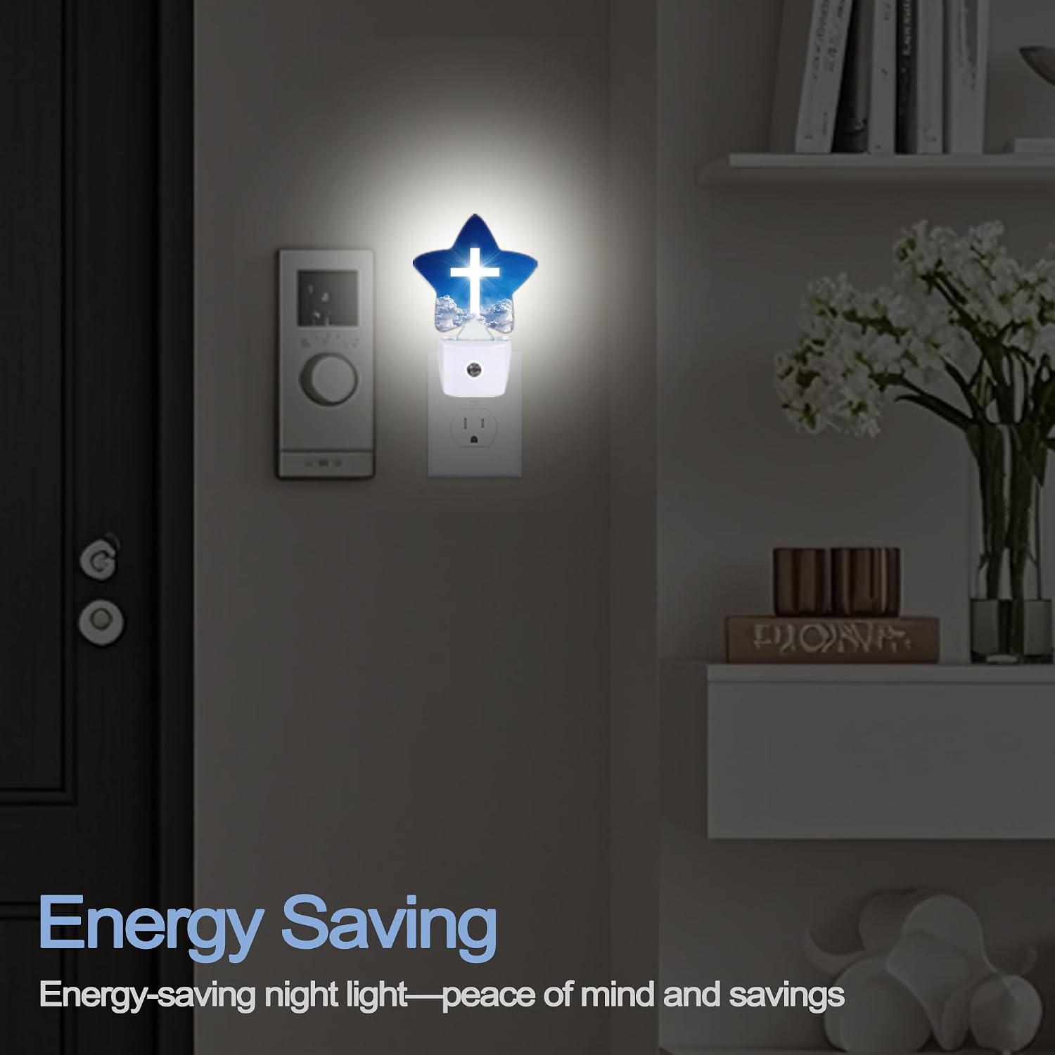 Snowmolle Cross Heaven Night Light, White Cross Sunset Plug-in Star Night Lights with Dusk-to-Dawn Sensor for Bedroom, Bathroom, Living Room S…