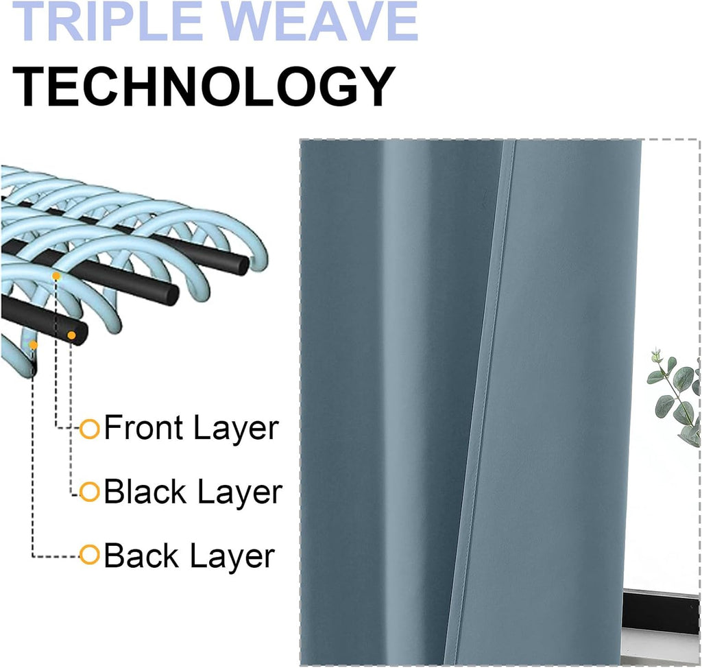 Simplebrand Stone Blue Blackout Curtains for Bedroom 102 Inches Long 2 Panels, Solid Thermal Insulated, Energy Saving Living Room Window Tr…