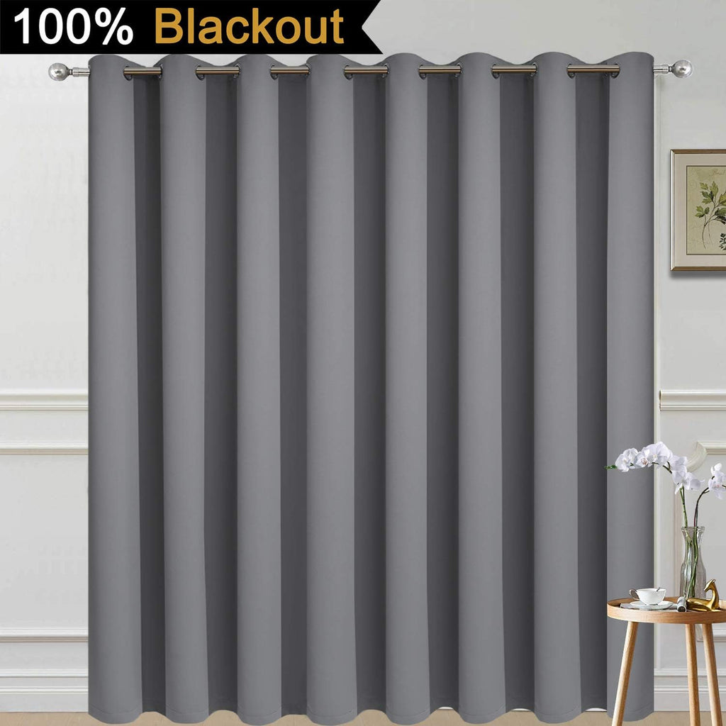 Yakamok 100% Blackout Thermal Insulated Grommet Curtains, Noise Reducing Barrier Panel for Sliding Glass Door, 2 Thick Layers Heat Full…