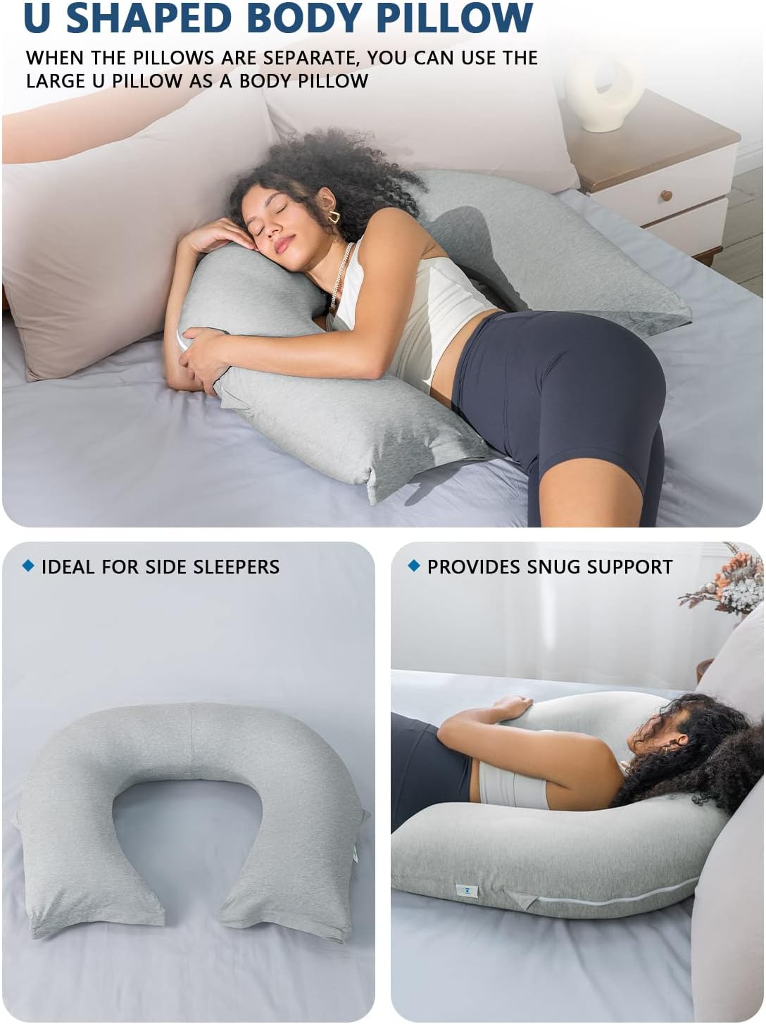 Insen Reading Pillow, Back Pillow for Sitting in Bed and Couch, Gaming Pillow for Adults, Sit Up Support for Bed, Grey Jersey Grey