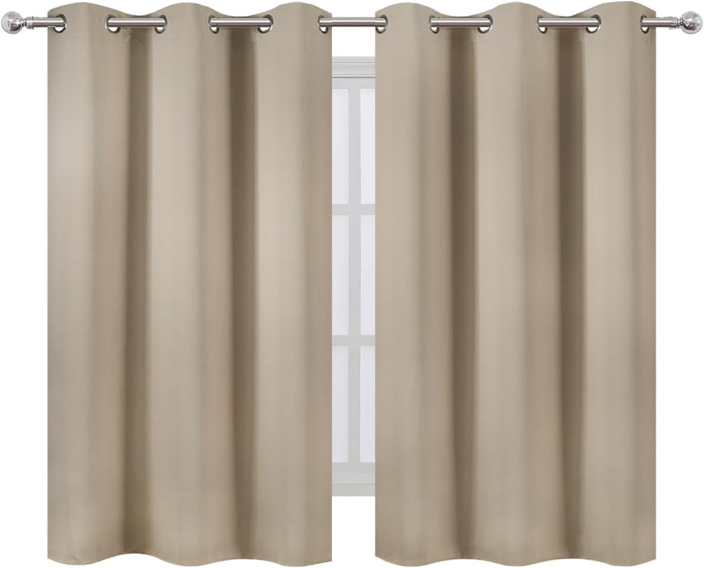 Lemomo Khaki Blackout Curtains 42 x 54 Inch Length Set of 2 Panels Grommet Bedroom Curtains for Living Room 54 Inch silver