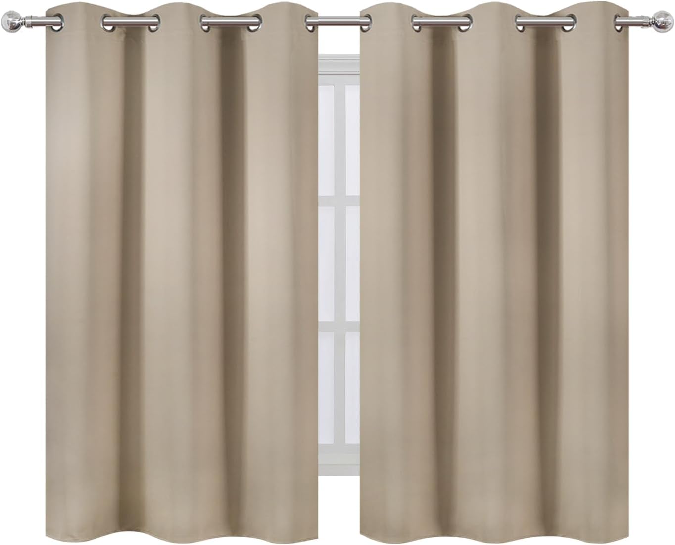 Lemomo Khaki Blackout Curtains 42 x 54 Inch Length Set of 2 Panels Grommet Bedroom Curtains for Living Room 54 Inch silver