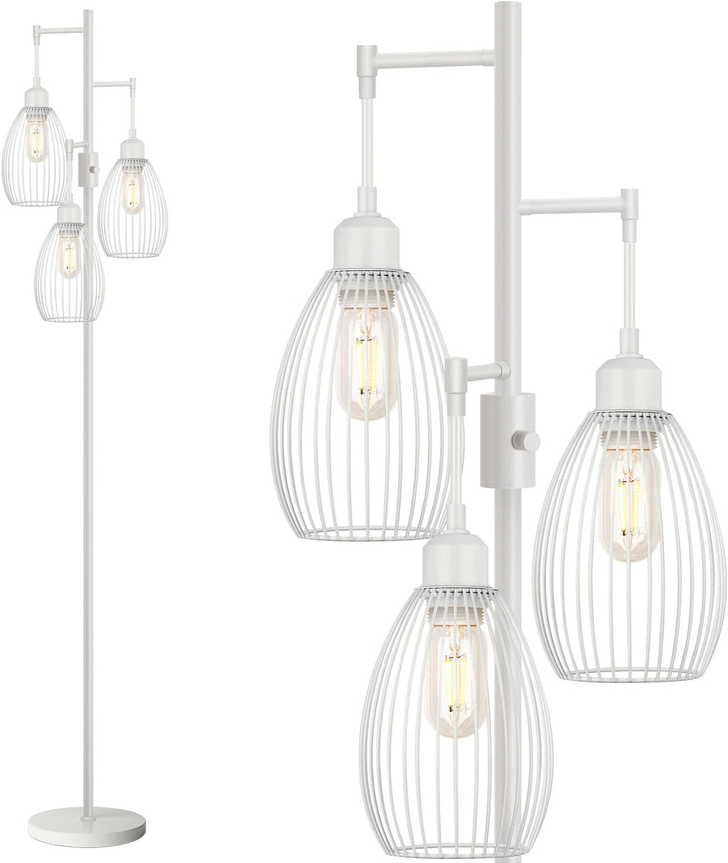 Dimmable Floor Lamp, 3 x 800LM LED Edison Bulbs Included, Farmhouse Industrial Floor Lamp Standing Lamp with Elegant Teardrop Cage Head…