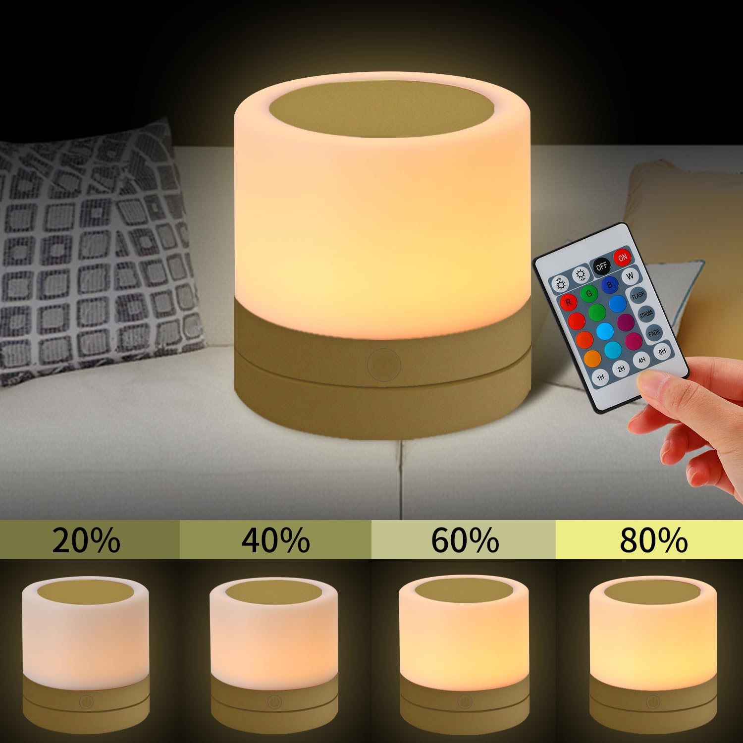 ERUN Nursery Night Light for Kids, USB Rechargeable Small Desk Lamp,13 RGB Colors & 4 Brightness & 1 Remote, Touch Bedside Cordless Table…