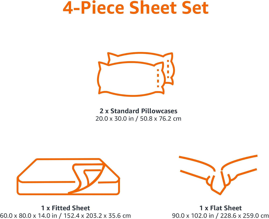 AmazonBasics Amazon Basics Lightweight Super Soft Cooling, Breathable Wrinkle Resistant Brushed Microfiber 4-Piece Sheet Set with 14-Inch D…