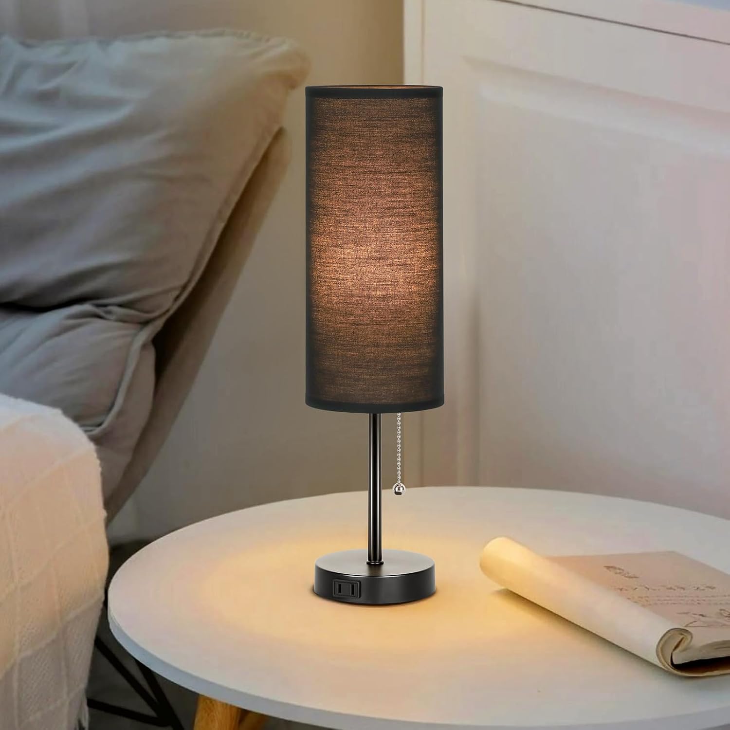 Dott Arts 18" Table Lamp for Bedroom, 3-Color Bedside Lamps with Pull Chain, Bedroom Table Lamps for Nightstand, AC Outlet Small Lamp for…