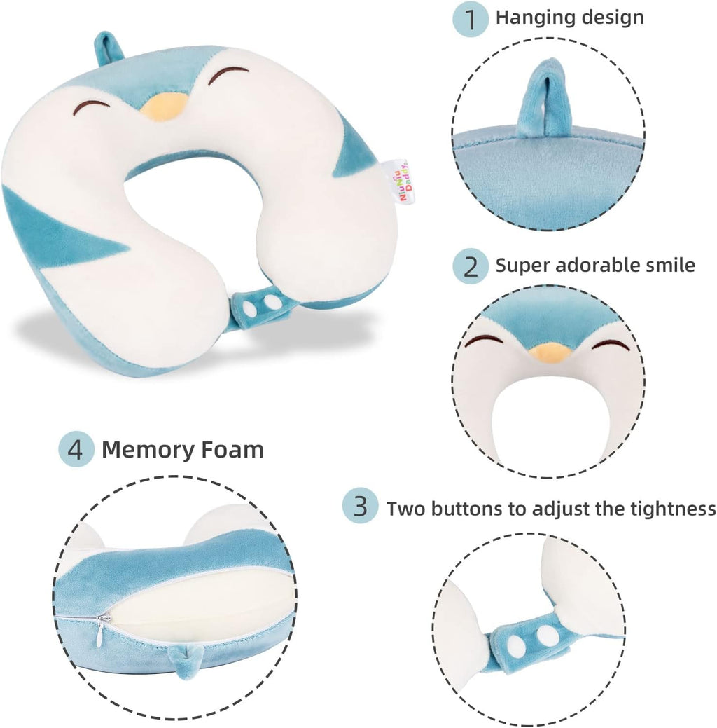 NiuniuDaddy Niuniu Daddy Penguin Kids Travel Pillow - Soft Memory Foam Portable Neck Pillow for Long Trip by Airplane, Car, Train Essential…