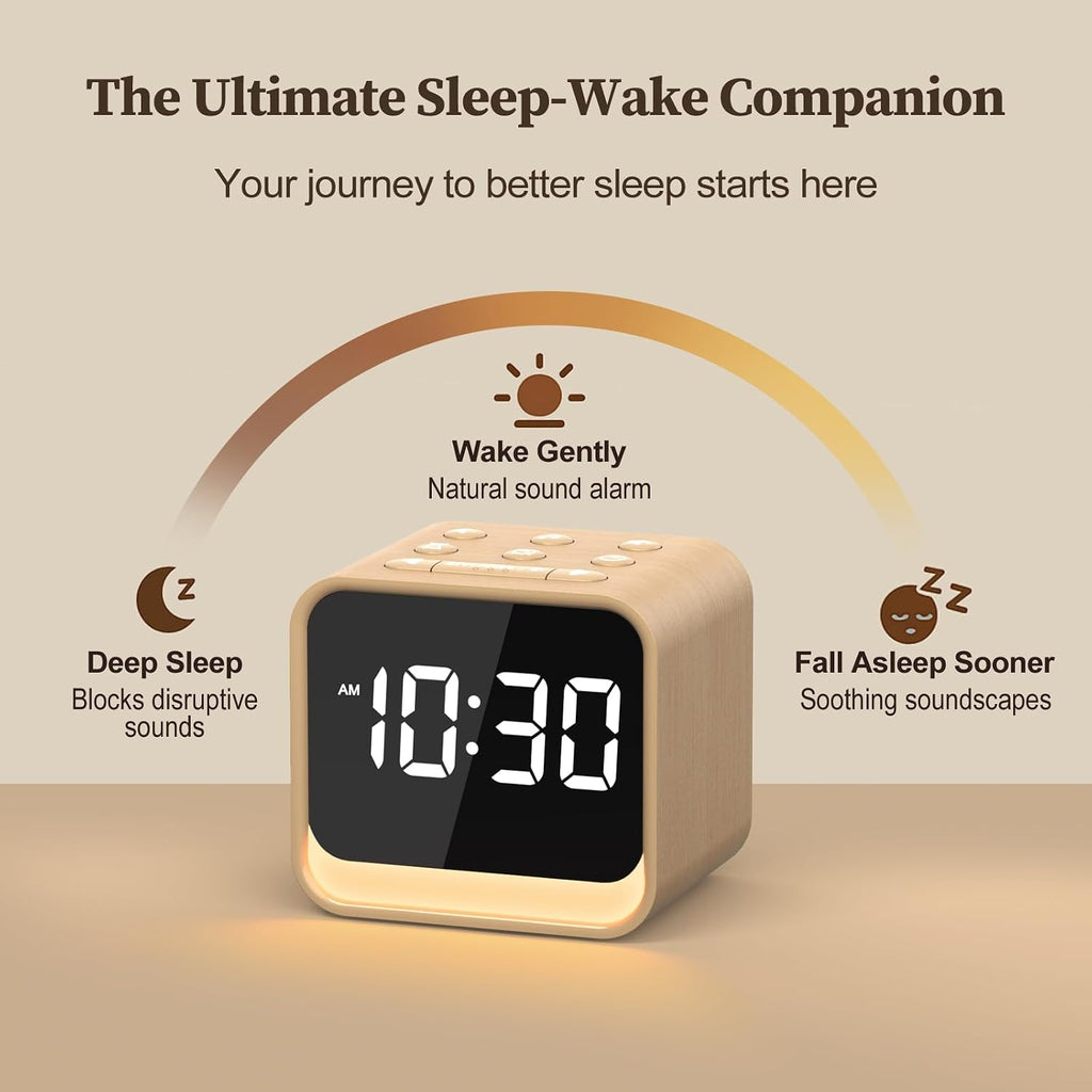 Housbay Wooden Sound Machine Alarm Clock for Bedrooms - Gentle Wake-Up with Birdsong, White Noise for Sleeping, Small Digital Clock for…