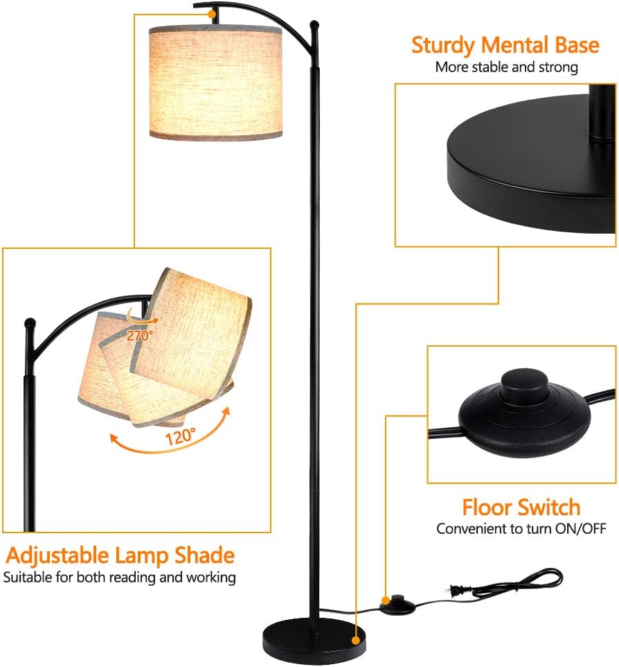 ROTTOGOON Floor Lamp for Living Room with 3 Color Temperatures LED Bulb, Standing Lamp Tall Industrial Floor Lamp Reading for Bedroom…
