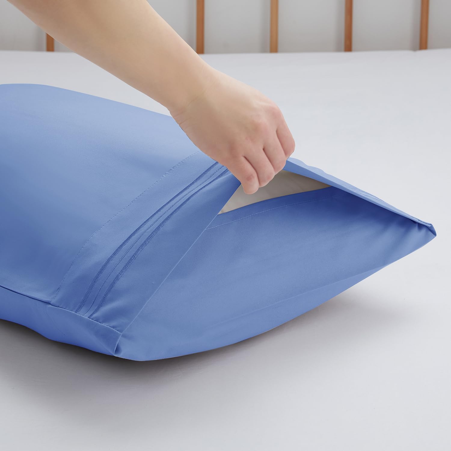 Nestl Microfiber King Pillowcase, 2 - Calm Blue, 1800 Thread Count, Envelope Closure, Set of 2, 20x40 Inches cotton Blue