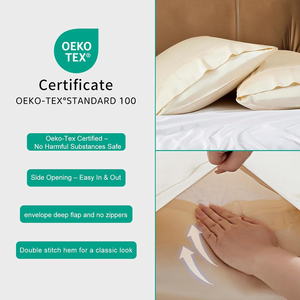 Stnomyhome Eucalyptus Tencel Cooling Pillowcase 2 Pack Queen Cream | Moisture Wicking for Night Sweats | 3X Faster Drying | Oeko-TEX Certif…
